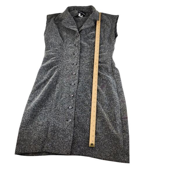 Gray Button Front Dress Womens 12 Collared Ruched Cap Sleeve Shift Knee Length - Picture 13 of 16